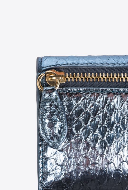 posete | poseta galleria compacta din piele de reptila laminata Pinko albastru deschis-aur strălucitor B0D081167