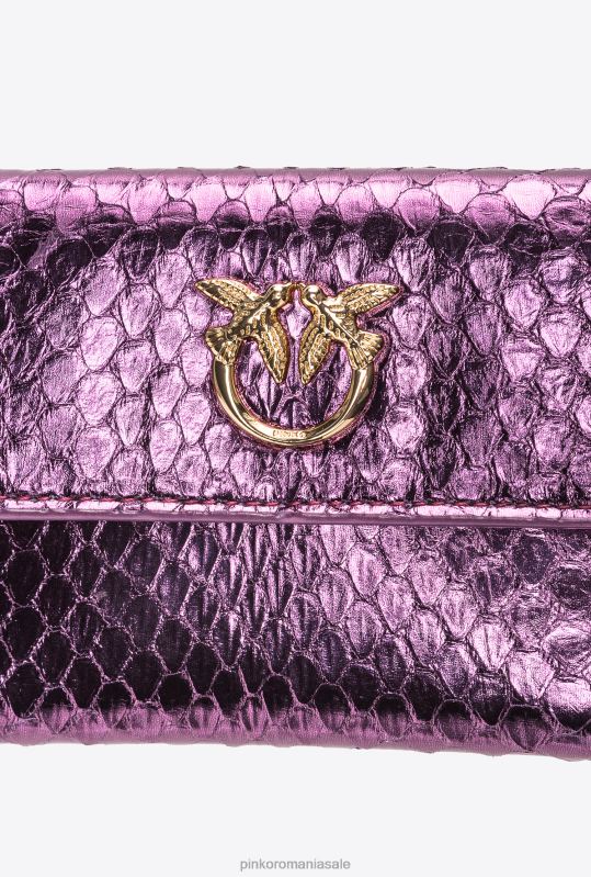 posete | poseta galleria compacta din piele de reptila laminata Pinko auriu violet-lucitor B0D081166