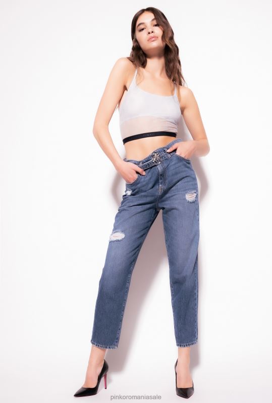 blugi | blugi mom-fit cu centură love birds Pinko spălare vintage medie B0D08851