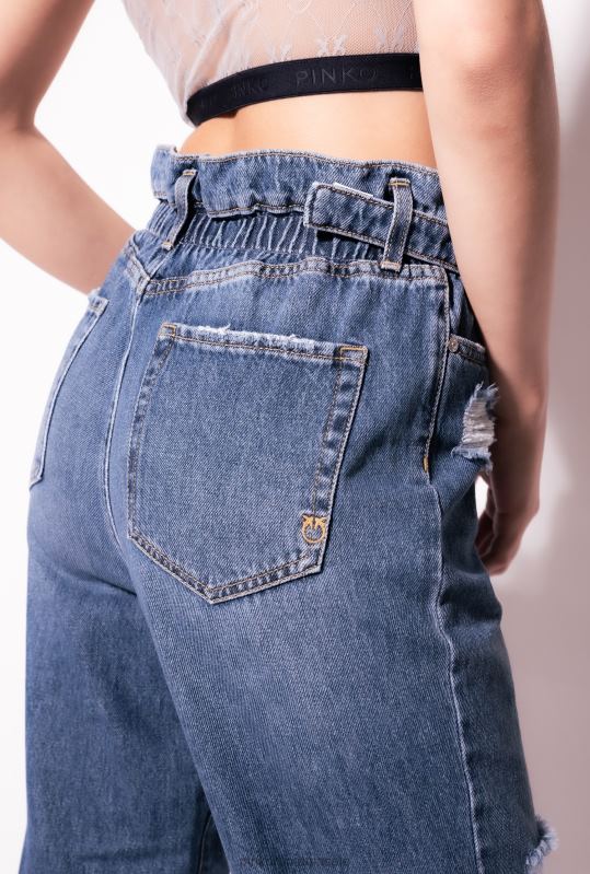 blugi | blugi mom-fit cu centură love birds Pinko spălare vintage medie B0D08851