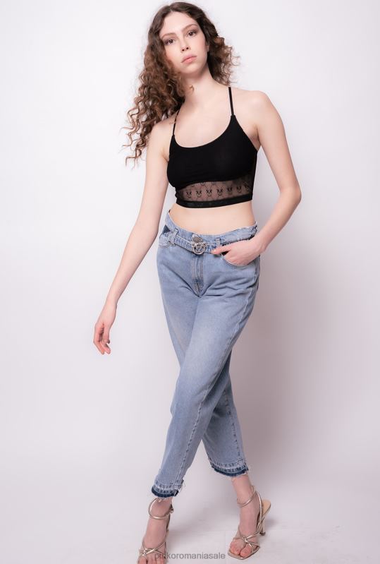 blugi | blugi mom-fit cu centură love birds Pinko umbra albastru B0D08886