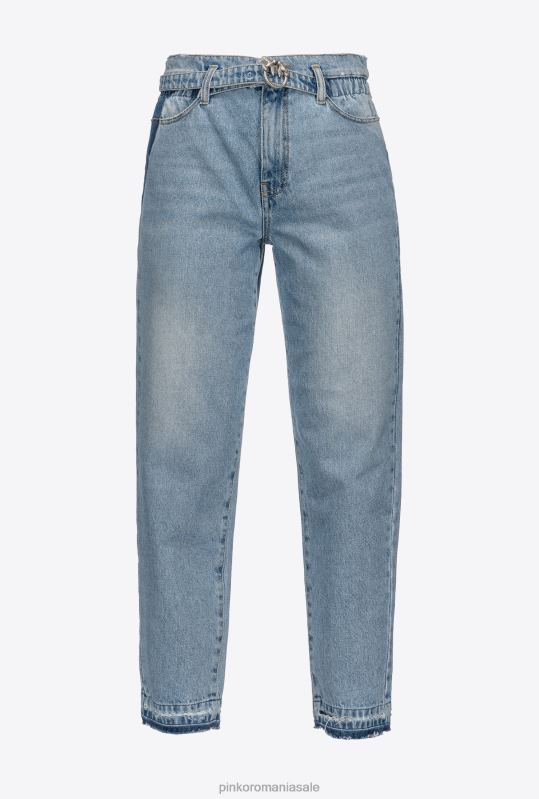 blugi | blugi mom-fit cu centură love birds Pinko umbra albastru B0D08886