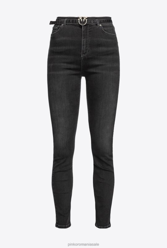 blugi | blugi skinny stretch cu centura Pinko limuzina neagră B0D08885