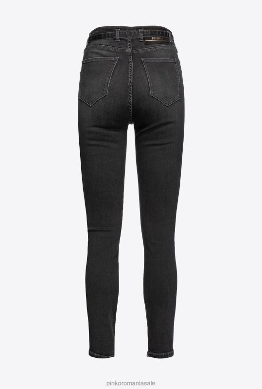 blugi | blugi skinny stretch cu centura Pinko limuzina neagră B0D08885