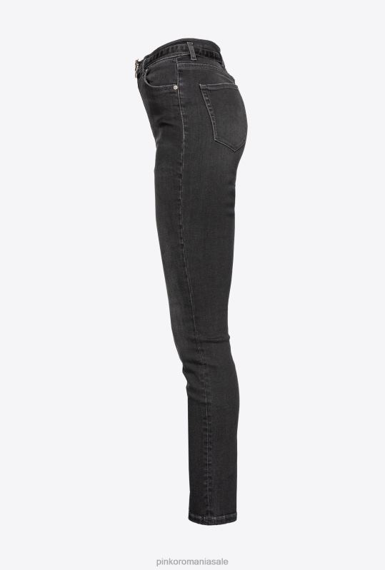 blugi | blugi skinny stretch cu centura Pinko limuzina neagră B0D08885