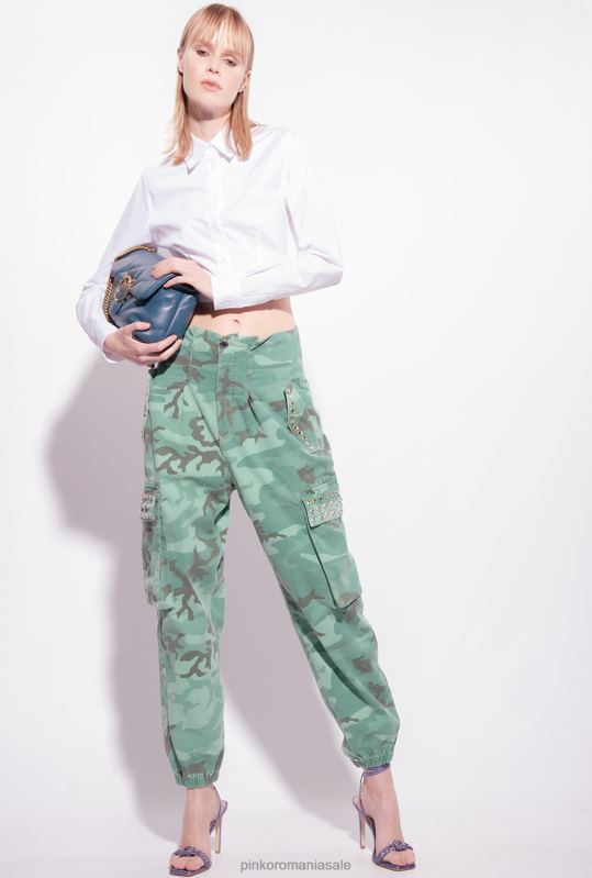 blugi | pantaloni cargo de camuflaj cu strasuri Pinko multicolor: verde/maro B0D08647