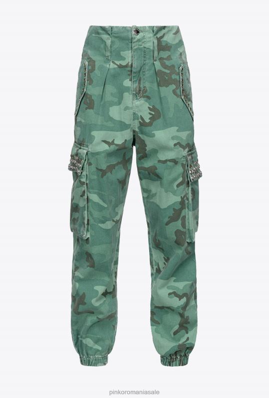 blugi | pantaloni cargo de camuflaj cu strasuri Pinko multicolor: verde/maro B0D08647