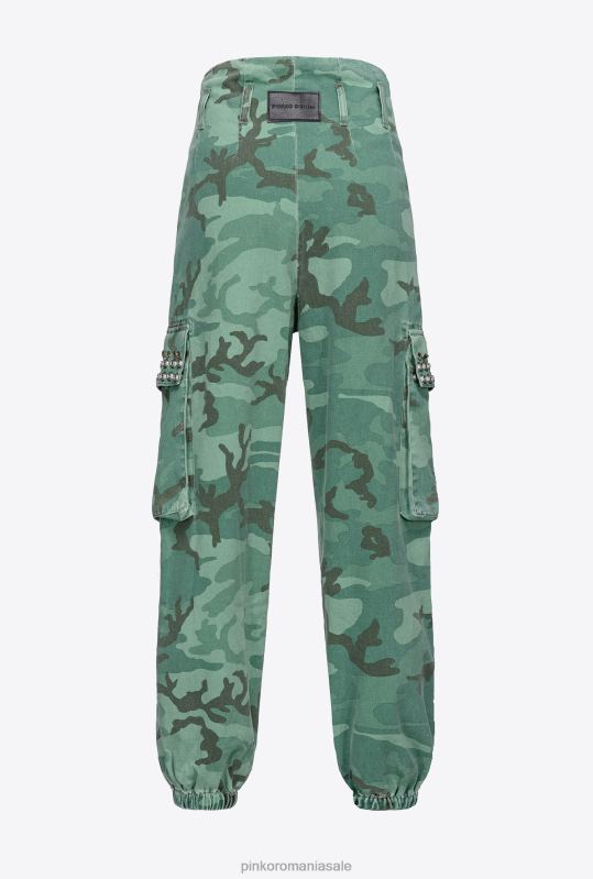 blugi | pantaloni cargo de camuflaj cu strasuri Pinko multicolor: verde/maro B0D08647