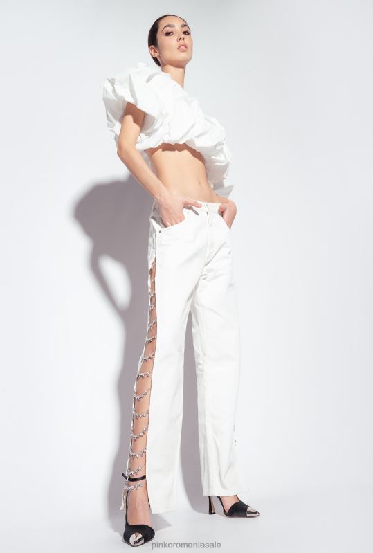 blugi | pantaloni din lant cu strasuri galleria Pinko aproape alb B0D08887