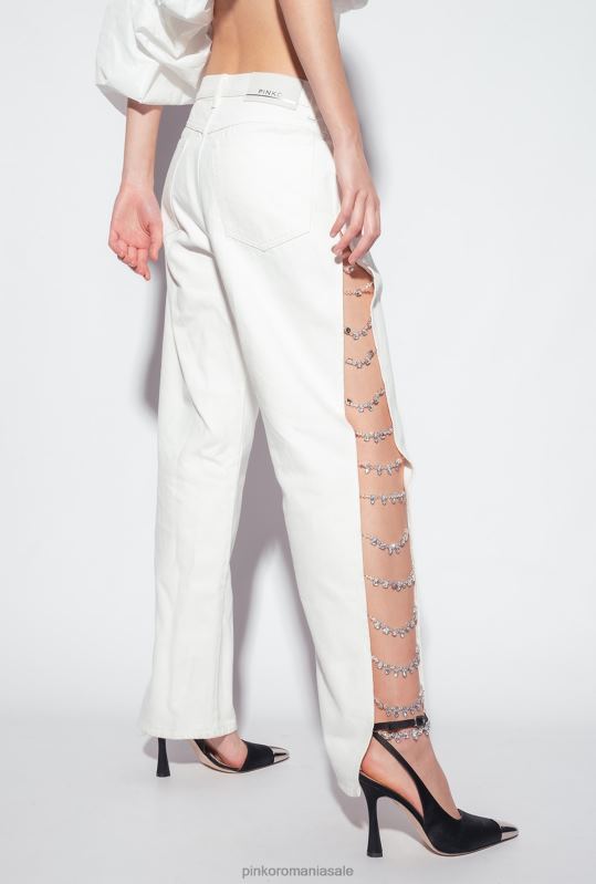 blugi | pantaloni din lant cu strasuri galleria Pinko aproape alb B0D08887