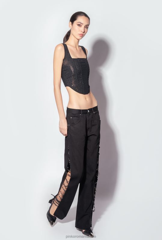 blugi | pantaloni din lant cu strasuri galleria Pinko limuzina neagră B0D08888