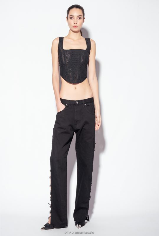 blugi | pantaloni din lant cu strasuri galleria Pinko limuzina neagră B0D08888