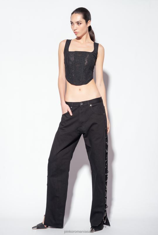 blugi | pantaloni din lant cu strasuri galleria Pinko limuzina neagră B0D08888