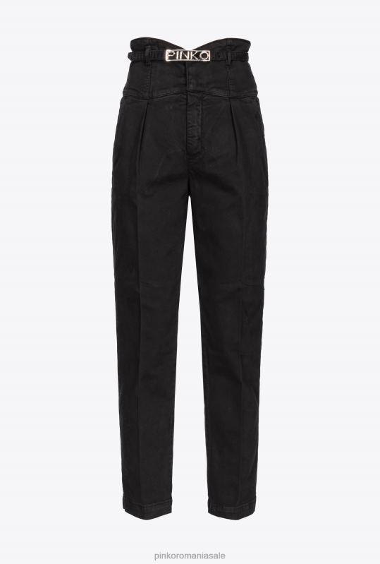 blugi | pantaloni in stil bustiera cu centura Pinko limuzina neagră B0D08860
