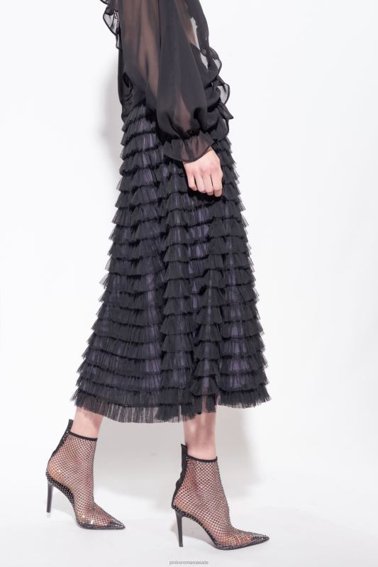 fuste lungi | fusta lunga din tul cu volane Pinko negru/liliac B0D08912