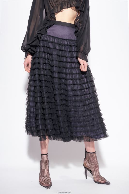 fuste lungi | fusta lunga din tul cu volane Pinko negru/liliac B0D08912