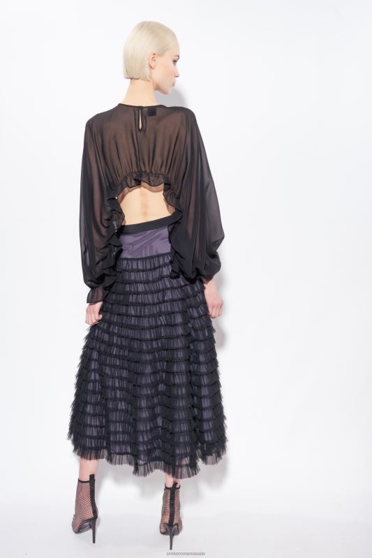 fuste lungi | fusta lunga din tul cu volane Pinko negru/liliac B0D08912