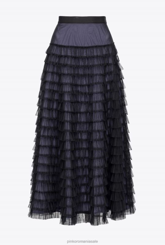 fuste lungi | fusta lunga din tul cu volane Pinko negru/liliac B0D08912