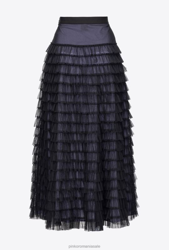 fuste lungi | fusta lunga din tul cu volane Pinko negru/liliac B0D08912