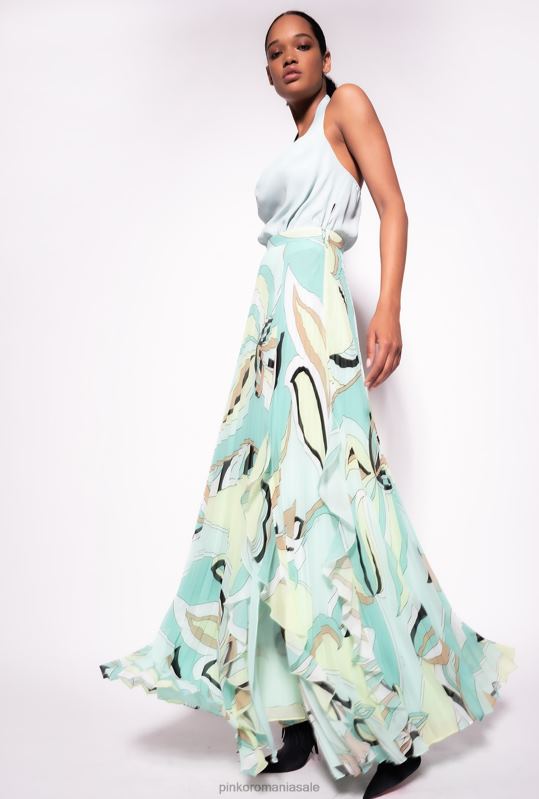 fuste lungi | fusta plisata cu imprimeu cu boboci de flori Pinko multicolor - verde aqua/bej B0D08797