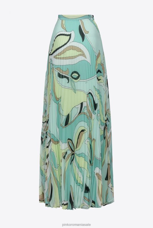 fuste lungi | fusta plisata cu imprimeu cu boboci de flori Pinko multicolor - verde aqua/bej B0D08797
