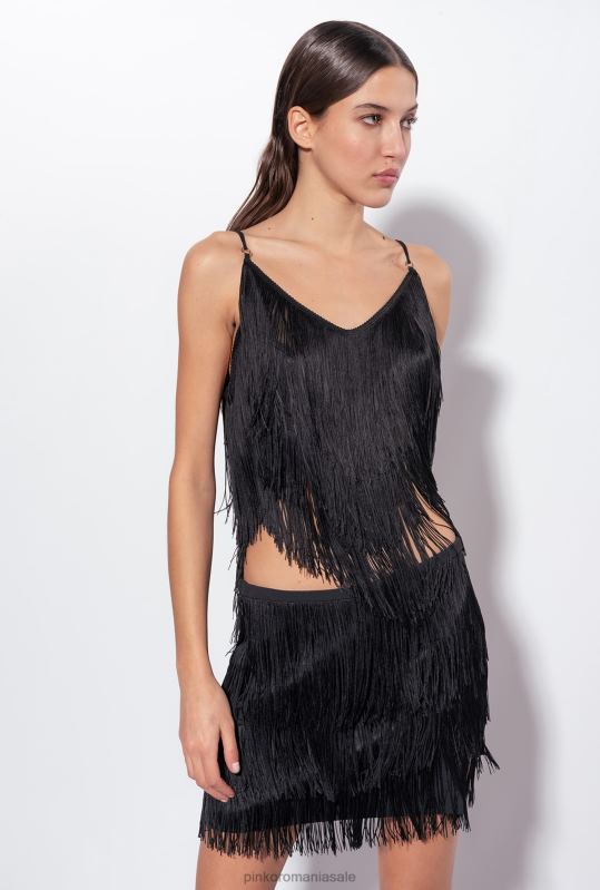 fuste mini | fusta mini cu franjuri fine Pinko limuzina neagră B0D08809