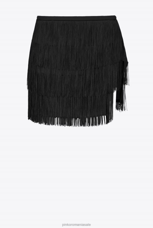 fuste mini | fusta mini cu franjuri fine Pinko limuzina neagră B0D08809