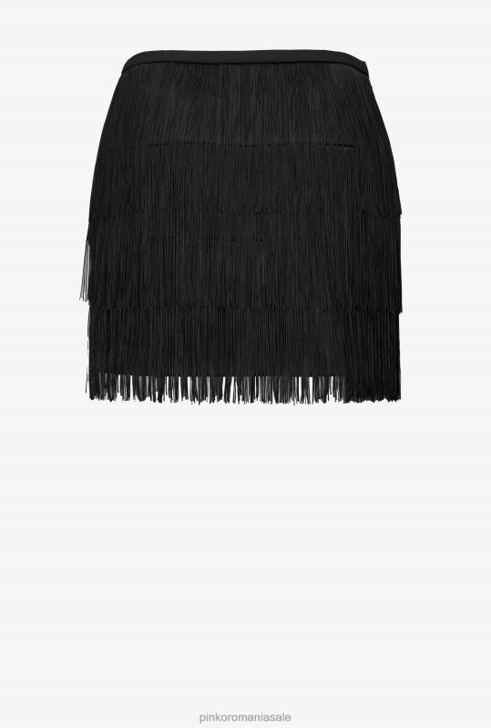 fuste mini | fusta mini cu franjuri fine Pinko limuzina neagră B0D08809