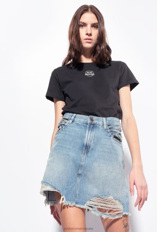 fuste mini | fusta mini din denim cu detaliu de siret Pinko spălare vintage medie B0D08915