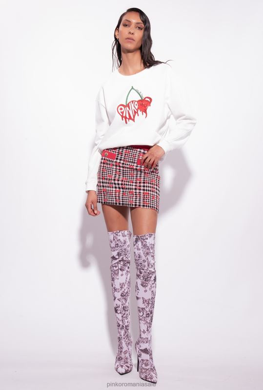 fuste mini | fusta mini din jacquard love birds Pinko negru/alb/rosu B0D08794