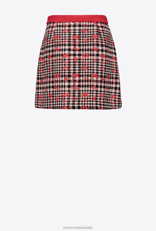 fuste mini | fusta mini din jacquard love birds Pinko negru/alb/rosu B0D08794