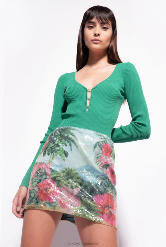 fuste mini | fusta mini peisaj cu paiete Pinko multi.verde/roz B0D08904