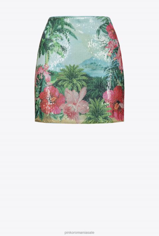 fuste mini | fusta mini peisaj cu paiete Pinko multi.verde/roz B0D08904