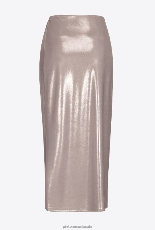 fuste până la jumătatea gambei | Fusta midi din jerse laminat cu efect umed Pinko bej ciupercă B0D08900