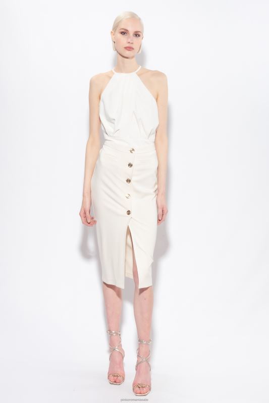 fuste până la jumătatea gambei | fustă cu nasturi până la gambă Pinko roz alb fum B0D08805