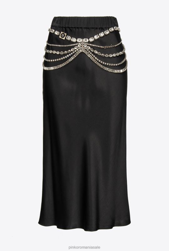 fuste până la jumătatea gambei | fusta din satin cu centura bijuterie Pinko limuzina neagră B0D08923