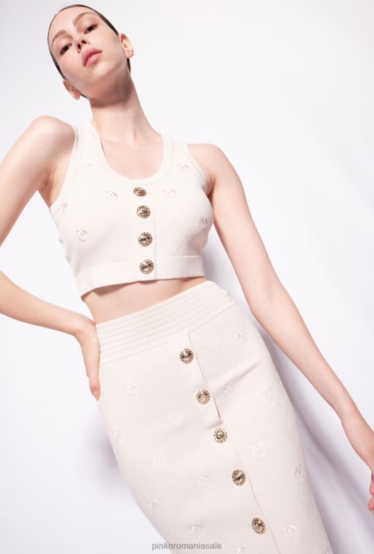 fuste până la jumătatea gambei | fusta jacquard love birds Pinko bej mesteacăn B0D08827