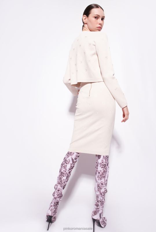 fuste până la jumătatea gambei | fusta jacquard love birds Pinko bej mesteacăn B0D08827