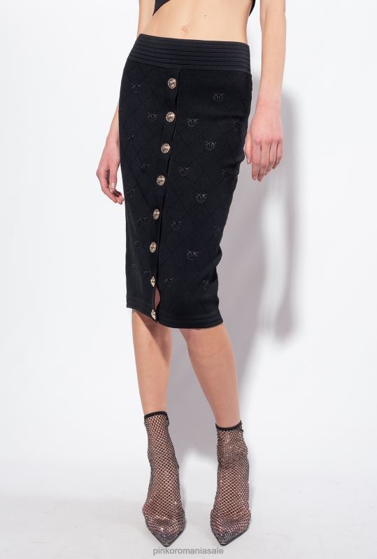 fuste până la jumătatea gambei | fusta jacquard love birds Pinko limuzina neagră B0D08826