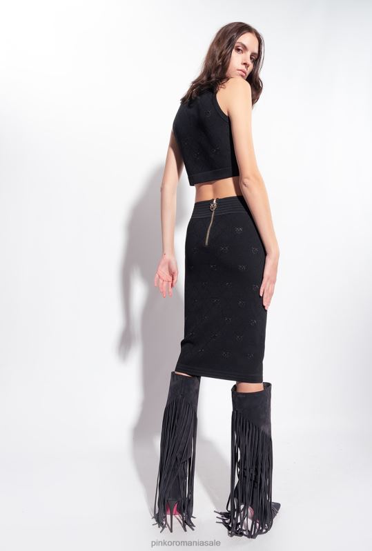 fuste până la jumătatea gambei | fusta jacquard love birds Pinko limuzina neagră B0D08826