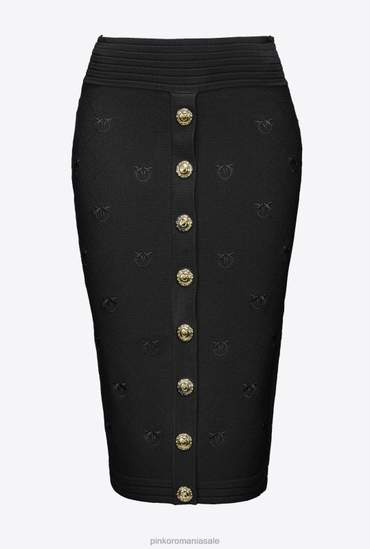 fuste până la jumătatea gambei | fusta jacquard love birds Pinko limuzina neagră B0D08826