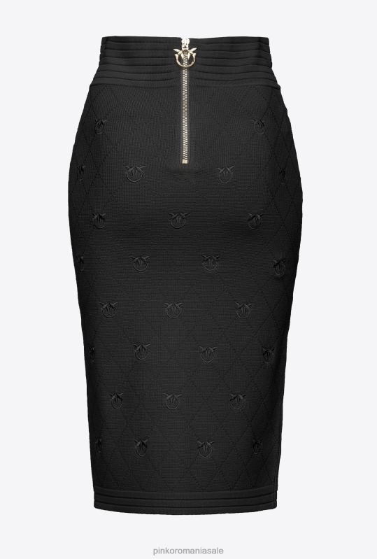 fuste până la jumătatea gambei | fusta jacquard love birds Pinko limuzina neagră B0D08826