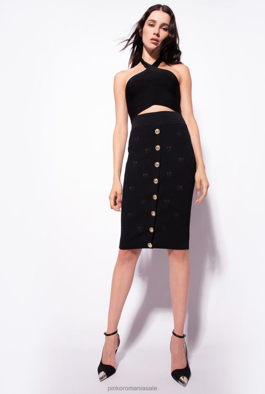 fuste până la jumătatea gambei | fusta jacquard love birds Pinko limuzina neagră B0D08919