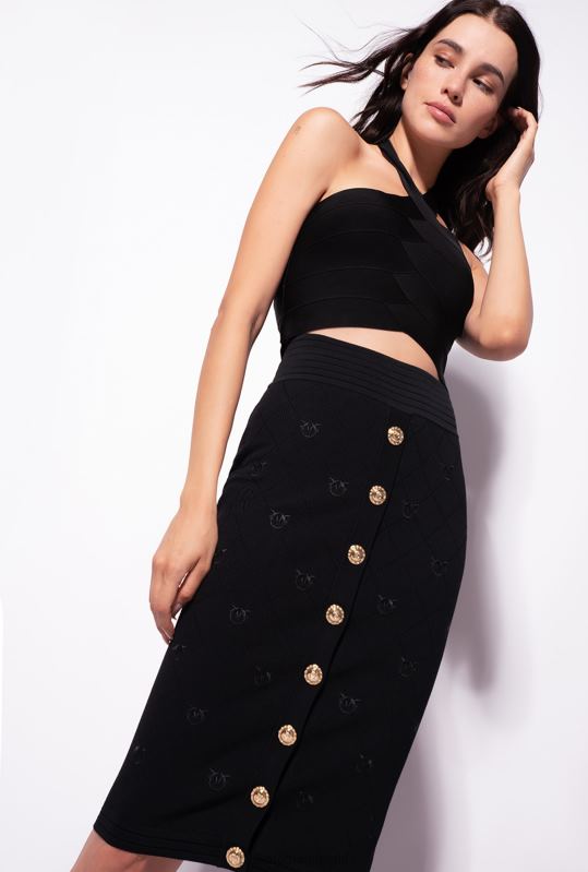 fuste până la jumătatea gambei | fusta jacquard love birds Pinko limuzina neagră B0D08919