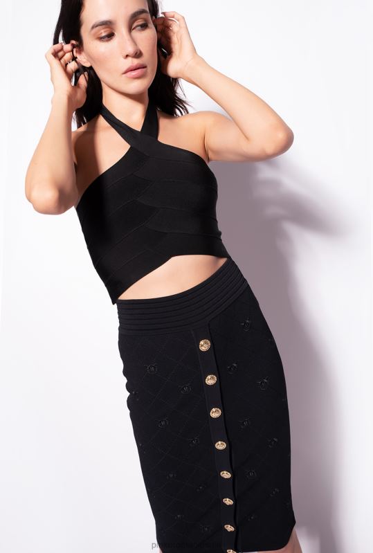 fuste până la jumătatea gambei | fusta jacquard love birds Pinko limuzina neagră B0D08919