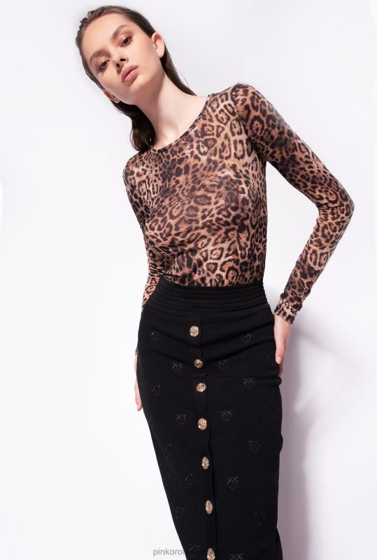 fuste până la jumătatea gambei | fusta jacquard love birds Pinko limuzina neagră B0D08925