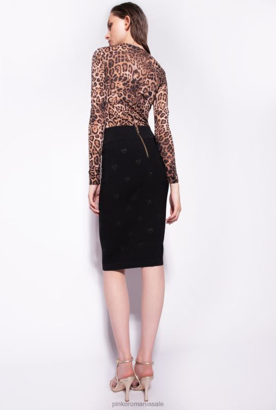 fuste până la jumătatea gambei | fusta jacquard love birds Pinko limuzina neagră B0D08925
