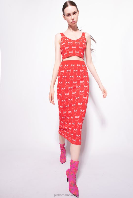 fuste până la jumătatea gambei | fusta jacquard monogramă până la gambă Pinko roșu/roz B0D08825