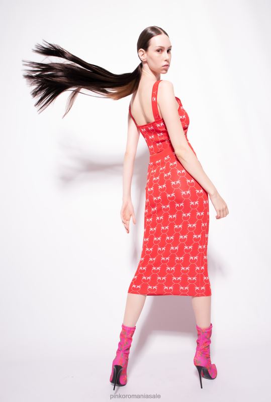 fuste până la jumătatea gambei | fusta jacquard monogramă până la gambă Pinko roșu/roz B0D08825