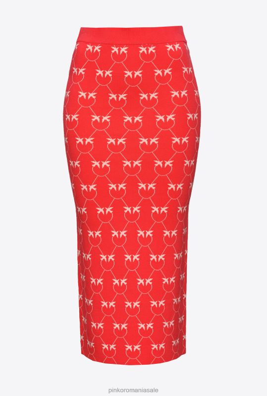 fuste până la jumătatea gambei | fusta jacquard monogramă până la gambă Pinko roșu/roz B0D08825